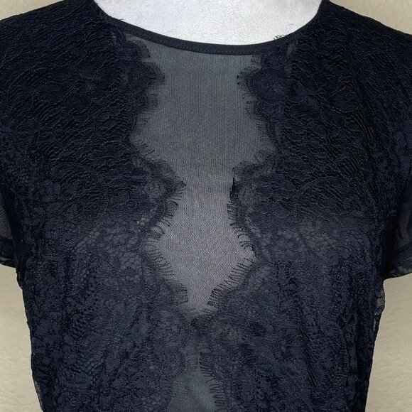 Express Women's Black Lace Sheer Crop Top with Zip up Back Sexy Flirty Medium - Picture 2 of 11